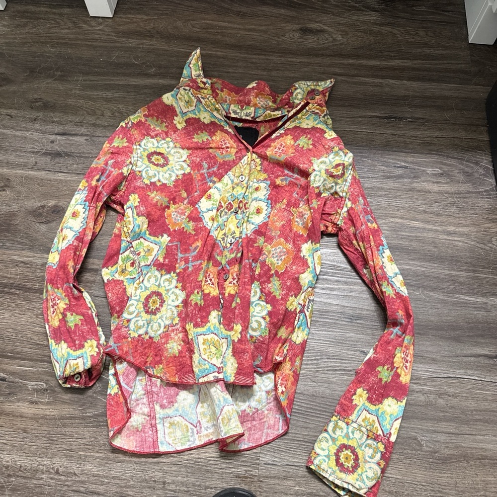 Floral Patterned Red Blouse